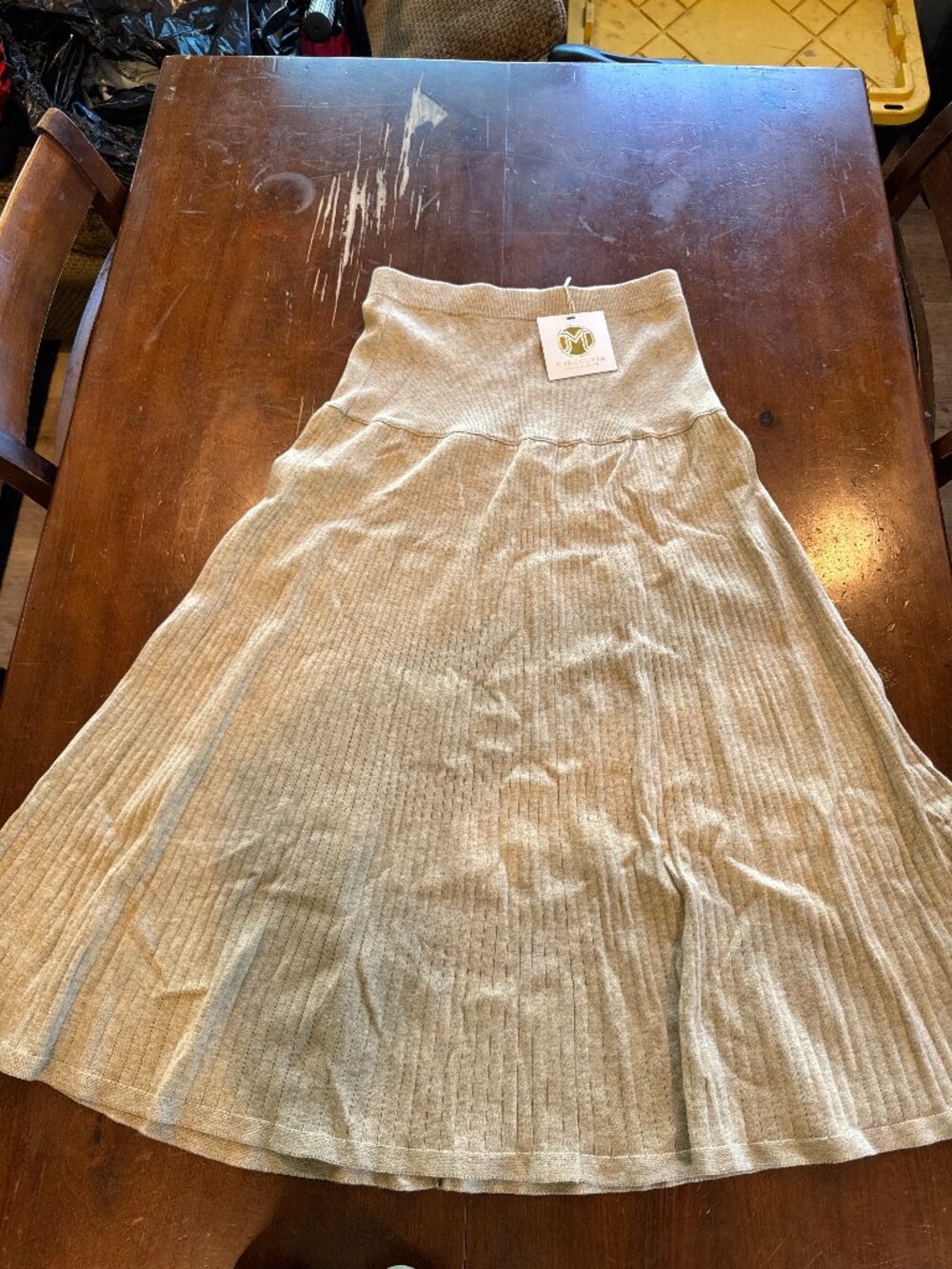 Marie Oliver Ribbed Knit Midi Skirt Driftwood Size S NWT